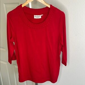 Norm Thompson red Medium Petite Slip On Blouse Top 1/4 sleeve